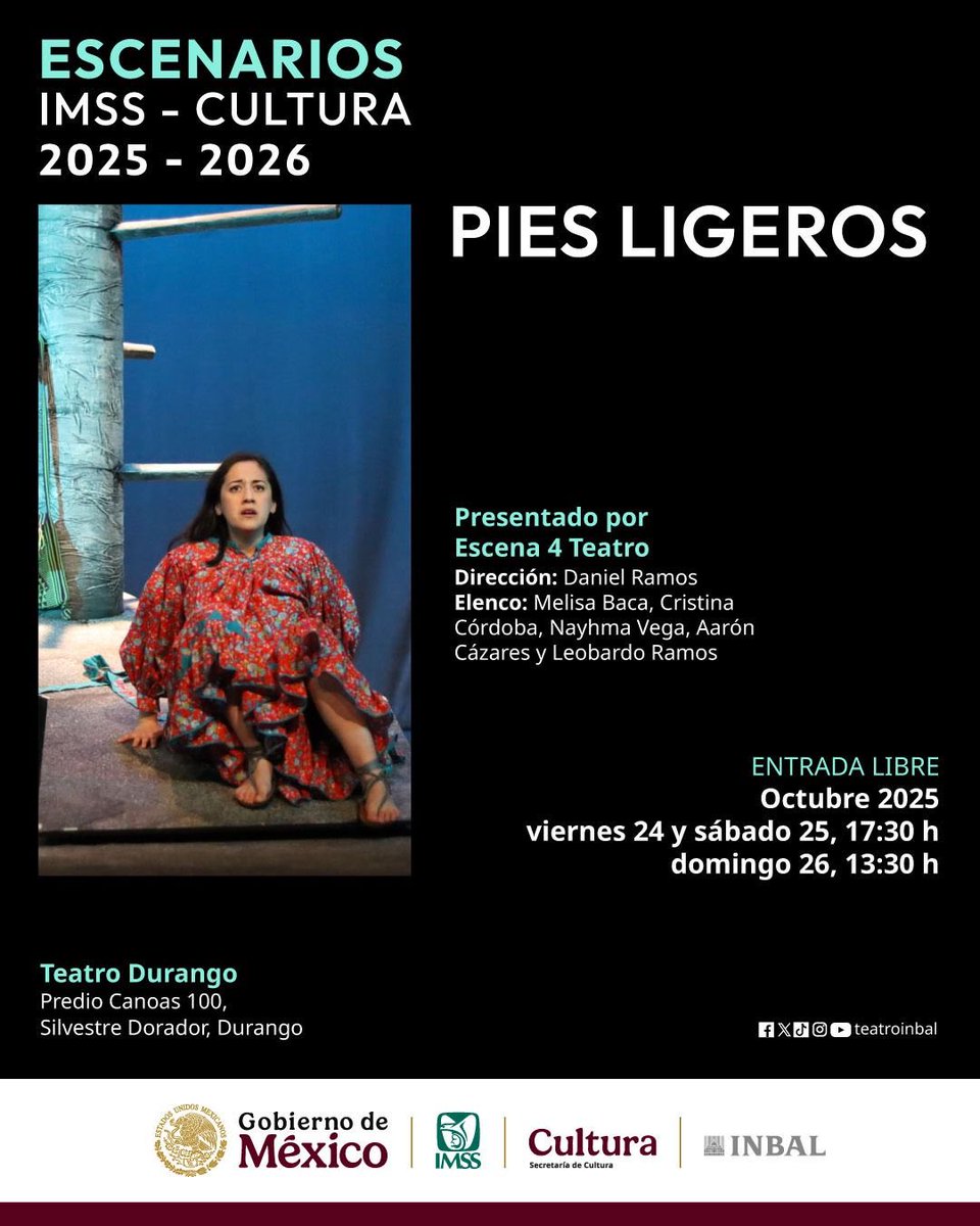 Tu_IMSSDgo's tweet image. Te invitamos hoy a las 17:30 hrs para que acudas con tu familia al #TeatroDurango a disfrutar de esta gran puesta en escena la entrada es libre. 
#IMSSCultura 🎭🎬