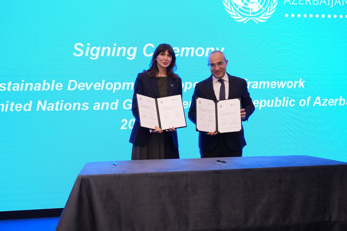 On #UNDay2025 🇺🇳, the <a href="/UN/">United Nations</a> in 🇦🇿 marked 80 years since the UN Charter entered into force by signing the Sustainable Development Cooperation Framework 2026–2030,  a renewed partnership #ForPeopleForPlanet. 

The new Cooperation Framework focuses on:
🤝 Inclusive socio-economic