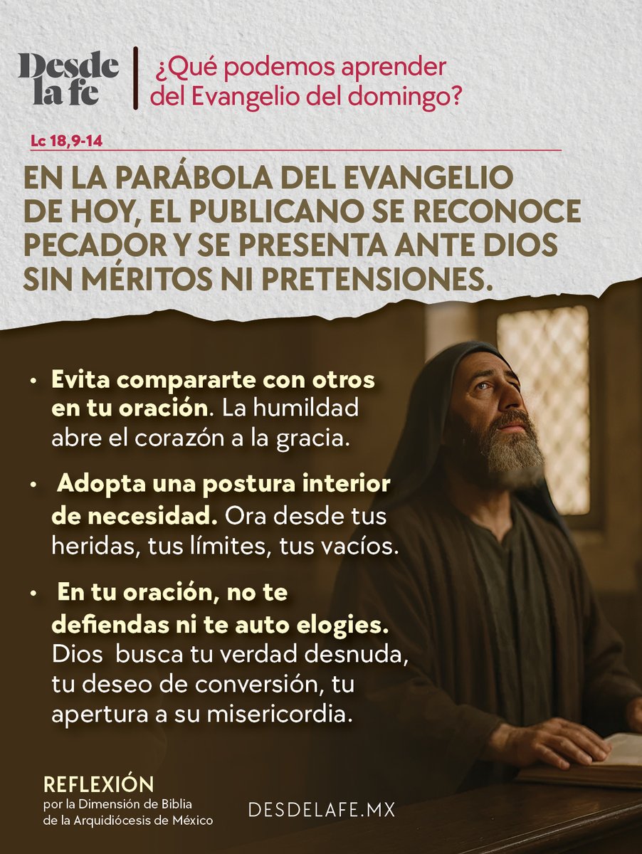 No te compares, no busques aprobación. 😊
Dios te espera tal como eres. 🙌

Te compartimos las lecturas dominicales: desdelafe.mx/opinion-y-blog…

#Evangelio #Reflexión #Dominicales