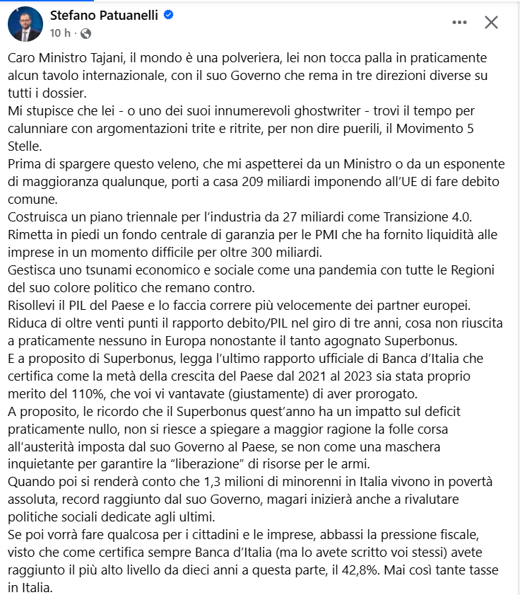 serebellardinel's tweet photo. Grande @SPatuanelli: "Caro #Tajani quando avrà fatto tutto questo, torni a calunniare il @Mov5Stelle di @GiuseppeConteIT! Ma temo che nemmeno fra un decennio potrà riuscire a farlo!"👏👏👏👏👏 https://t.co/22XihPJeRt