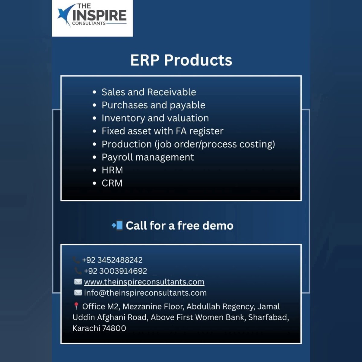 theinspireCons's tweet image. The Inspire Consultants are engaged in providing ERP services and software solutions. 

#ERP #SoftwareSolutions #ERPIntegration #BusinessSolutions #TechSolutions #ERPSystem #CloudERP #ERPConsulting #ERPImplementation #BusinessAutomation #SoftwareDevelopment