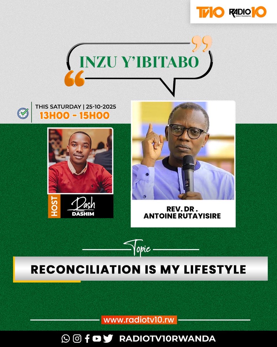 Radiotv10rwanda's tweet photo. “Ijoro ryijima cyane iyo bwenda gucya, Iyo Mana yabikoze n’ibindi izabikora”: Rev. Dr. Antoine Rutayisire 

Ntucikwe n’ikiganiro “Inzu y’ibitabo” kuri TV10 kuri uyu wa gatandatu tariki ya 25/10/2025, turi kumwe n’umunyabigwi, umwanditsi w’ibitabo Rev. Dr. Antoine Rutayisire. https://t.co/Ax49qYk7nX