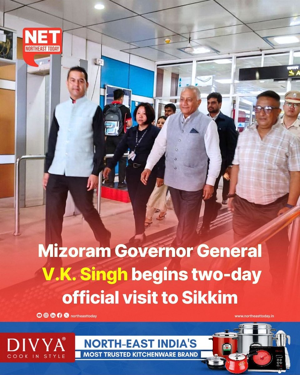 NortheastToday's tweet image. #NetSnippet | Governor of Mizoram, General V.K. Singh (PVSM, AVSM, YSM, ADC), arrived at Bagdogra Airport on Saturday to commence a two-day official visit to Sikkim.
During his visit from October 25 to 26, the Governor has been accorded State Guest status.
On arrival, he was…