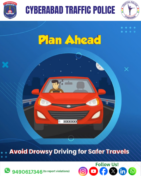 CYBTRAFFIC's tweet photo. Drowsy eyes can cause deadly crashes.
Rest before the road, life before speed........
#AlertNotTired
#SafetyFirstAlways
#DontDriveDrowsy
#RoadSafetyMatters
#CyberabadTrafficPolice https://t.co/Ck37KC1kQn