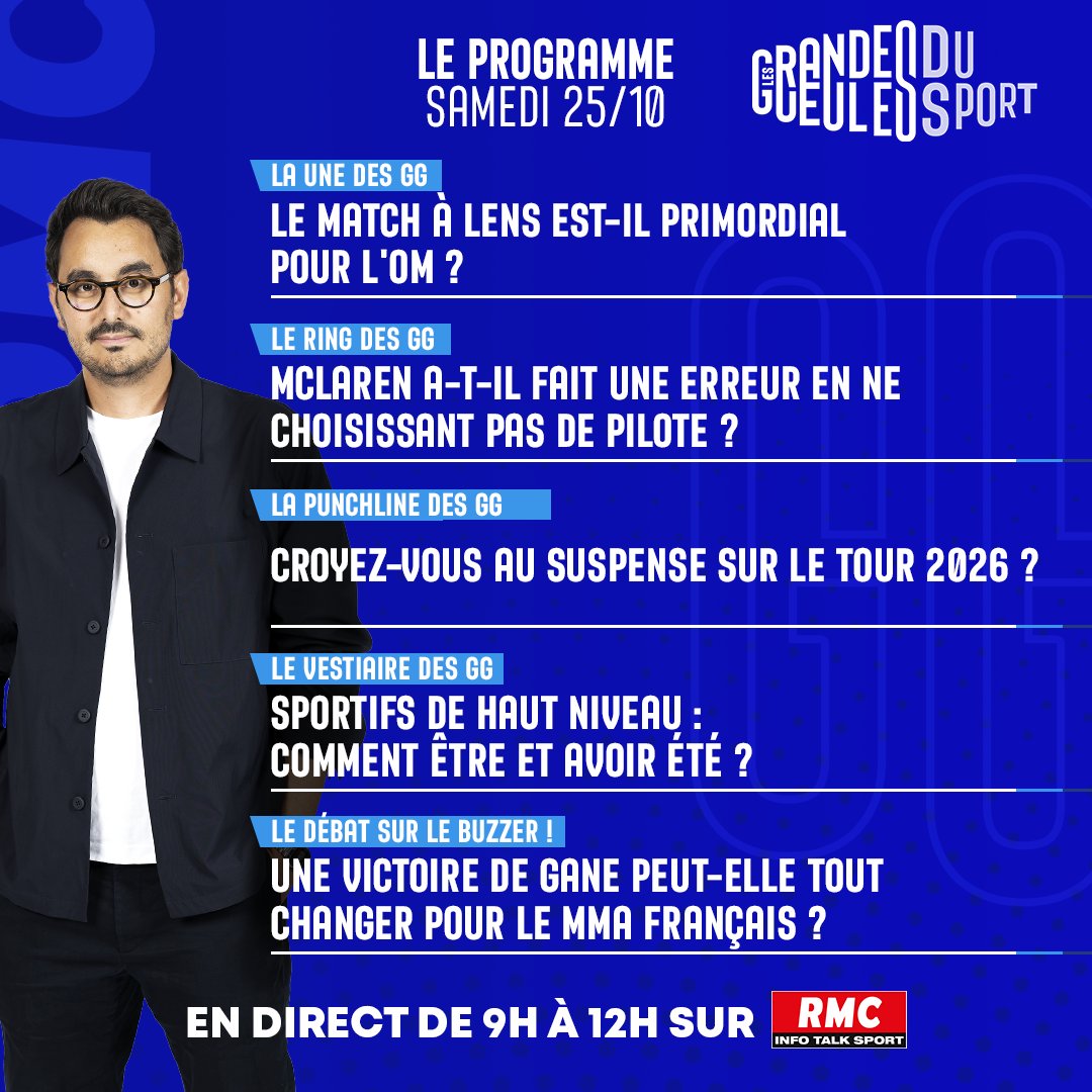 💥 Rendez-vous à 9h sur RMC dans les GG du Sport avec <a href="/georgesquirino/">Georges Quirino Chaves</a>, <a href="/simon_dutin/">Simon Dutin</a>, <a href="/bartoli_marion/">MARION BARTOLI</a>, <a href="/jerome_pineau5/">Jerome Pineau</a> et Denis Charvet !