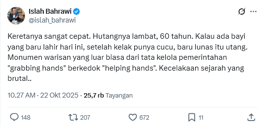Ketahuan mas Islah, selama hidupnya tangan dibawah, tak pernah tangan diatas alias berbisnis. 🤣

Cobalah sekali-kali berdiri di atas kaki sendiri, jangan minta sponsor terus. Sehingga jadi paham kenapa memperpanjang masa cicilan utang itu bisa menadi hal yang sangat baik bagi