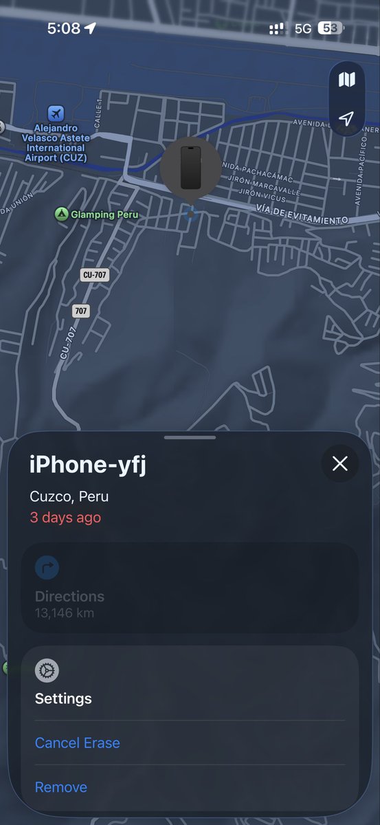わしのペルーで盗まれたiPhoneまだインカ帝国にいる。