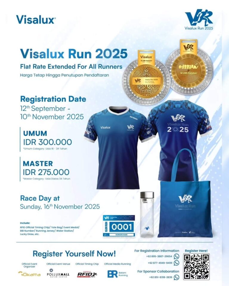 👟Visalux Run 2025 
🗓️Minggu, 16 November 2025 
🏃‍♂️10K
🏠Pollux Mall Batam, Teluk Tering, Kota Batam, Kepulauan Riau 

#JadwalLari #KalenderLari #InfoLari #EventLariBatam #VisaluxRun2025