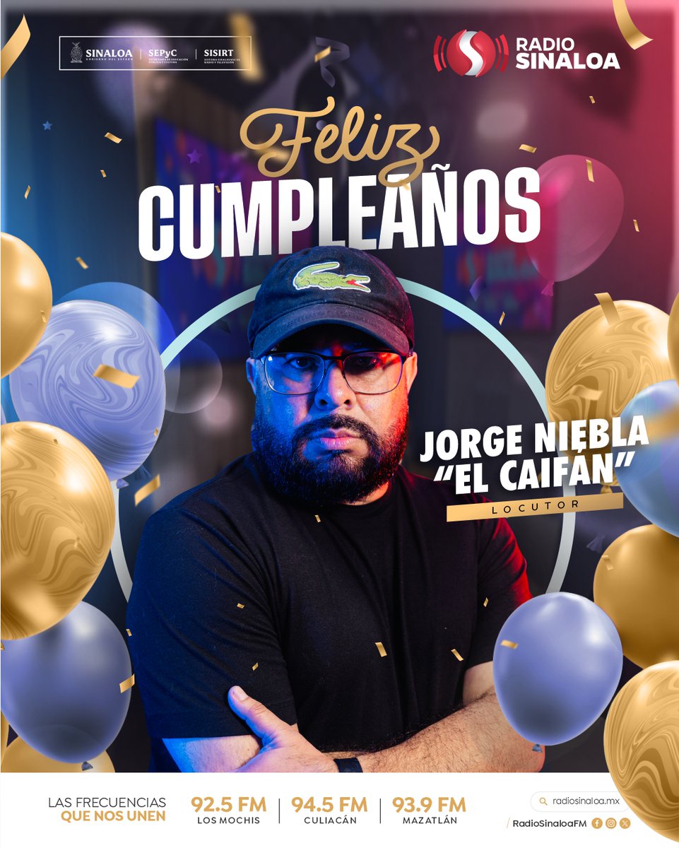 🎉 ¡Feliz cumpleaños al gran Jorge Niebla “El Caifán”! 🤘⚾
Voz inconfundible de Bolas y Rolas, maestro del rock y embajador del beisbol en las frecuencias que nos unen. 🎸🔥
Gracias por el estilo y la vibra en cada transmisión. ¡Que la pases bieeeeen, Lord! 🗣️ #RadioSinaloa