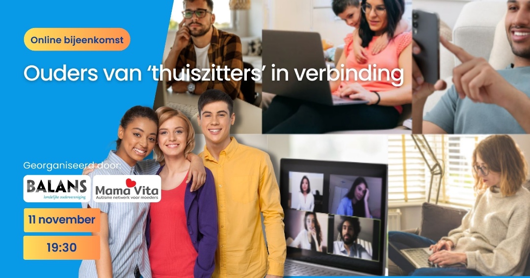 Tijdens de online ontmoetingsavond “Thuiszitters in verbinding” op 11 november brengen we ouders samen om ervaringen te delen, elkaar te steunen en nieuwe inzichten op te doen. 🌿

eventbrite.com/e/tickets-oude…
#Thuiszitters #Ouders #Verbinding #Ervaringsuitwisseling #OnlineOntmoeting