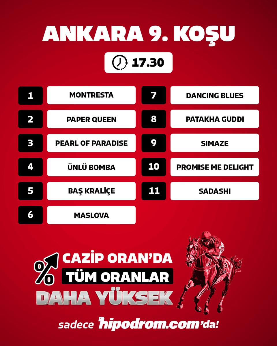 🏇 "Günün Ganyanı” bugün Ankara 9. koşuda!

🔴🎁 Cazip Oran ile tüm oranlar daha yüksek

⏰ Ankara 9. Koşu - 17.30