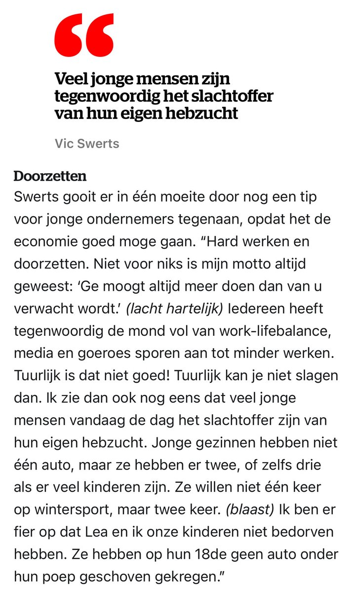 EXCLUSIEF. Baron Vic Swerts (85), één van de rijkste ondernemers van ons land: “Wat zouden wij op een jacht in Saint-Tropez gaan zitten?” hln.be/binnenland/exc…

Ondernemingsschap in België, het kan nog. Wat een plezier om naar Vic Swerts zijn verhaal te luisteren. En neen, Vic