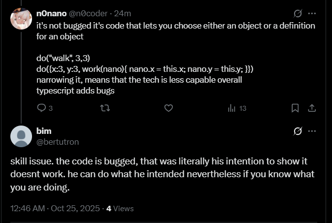 n0coder's tweet image. bim says skill issue, because they themselves lack the skill to understand what the code does. they would rather have the language tell them it's safe code.