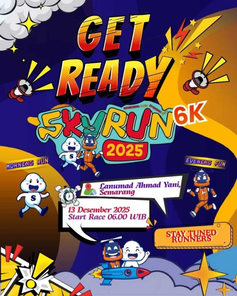 👟SKYRUN 2025 Semarang
🗓️Sabtu, 13 Desember 2025 
🏃‍♂️6K
🏠Lanumad Ahmad Yani Semarang, Jl. Puad A Yani, Semarang Barat, Semarang, Jawa Tengah 

#JadwalLari #KalenderLari #InfoLari #EventLariSemarang #SKYRUN2025