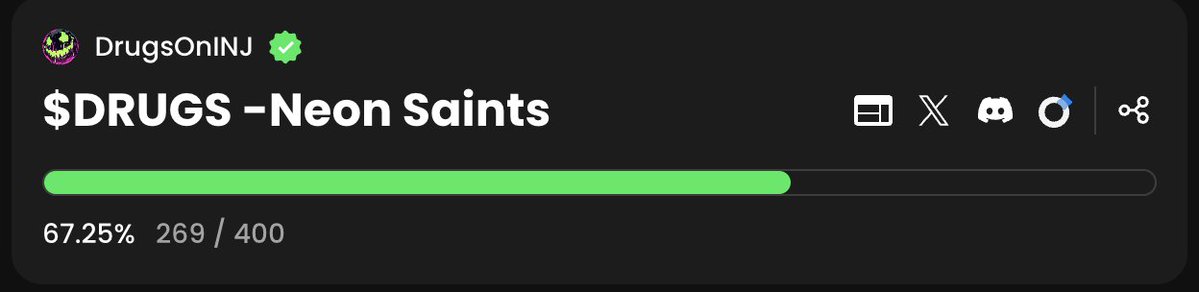 DrugsOnInj's tweet image. 🚨MINT UPDATE🚨 GM INJunkies! 18 hours in and the $DRUGS Neon Saints collection on @ProtocolTalis is over 67% minted 🔥💊🤘 HUGE shoutout to our amazing Community. Let's hit the "Mint" button and get addicted!