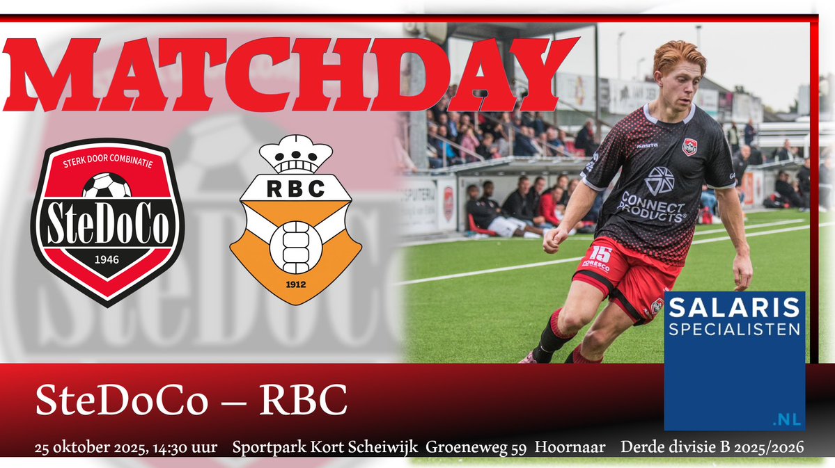 MATCHDAY!

Vandaag spelen we tegen de ambitieuze oud profclub <a href="/RBCvoetbal/">RBC</a>. 
De aftrap is om 14:30 uur en na afloop is er Oktoberfest! Prosit!🍻🔴⚫️ #sterbc 

stedoco.nl/113/38504/uits…