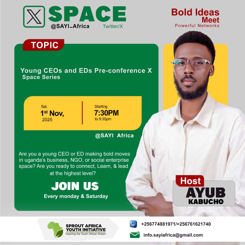 Country men and women, it's time to unleash yet another generational force. We are humbled to have convened all young CEOs and EDs under <a href="/SAYI_Africa/">Sprout Africa Youth Initiative</a>. They will be sharing amazing work they are doing ahead of the physical conference next year. <a href="/nssfug/">NSSF Uganda</a> <a href="/CentenaryBank/">Centenary Bank</a>  Don't miss.