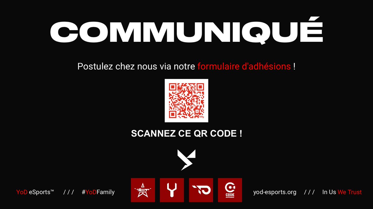 🔰 YoD eSports™ est organisation française &amp; professionnelle spécialisée dans le divertissement, les médias et l'eSport. 🇫🇷

💻 Vous pouvez désormais faire votre demande d'adhésion par notre formulaire de recrutement ! 🔥

➡ bit.ly/FormToJoinYoD
-

La direction,