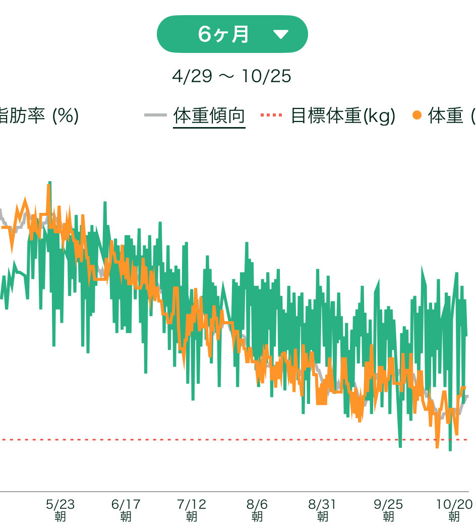 ダイエット始めて半年、-6.6kg達成しました！年末までにあと2kgくらい落としたいな！
ChatGPTにアドバイスもらいながら食事改善してリバウンドなくここまでいけたよ