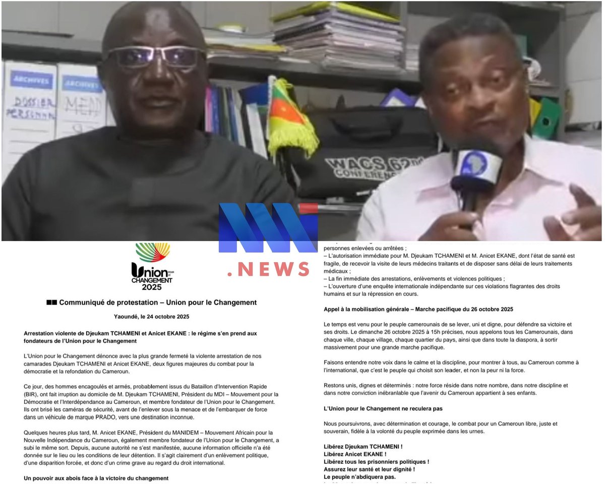 I vehemently condemned the crackdown on political activists in Cameroon and subsequently the use of military personnel to carry out arrest of some political leaders in Douala. Military are to protect the nation from external invasion not repression. Free Fabric Lena and Co