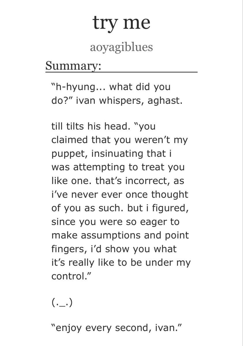 aoyagiblues's tweet photo. #kinkvantober2025 #tiiv fic
@kinkvantober 
week 4: witch
word count: 3.3k
tags: non-con, aphrodisiac, mind control, orgasm denial, etc.

after an argument, till gives ivan a reason to regret his words. ivan's punishment is given by his own two hands.

https://t.co/MAt64hwvEH https://t.co/8IXsJNbTCU