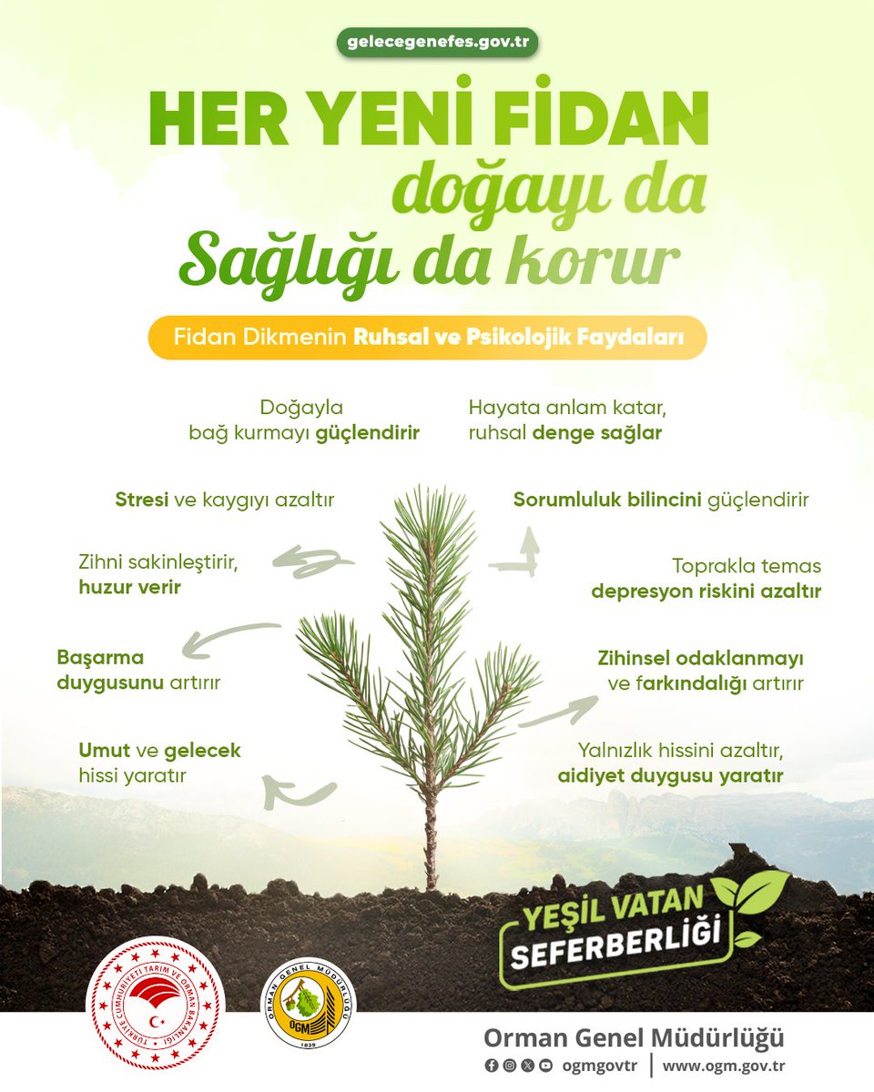 Fidan dikmek hem size hem de #YeşilVatan’a huzur ve mutluluk verecek. 🤗🌱

👉 11 Kasım Milli Ağaçlandırma Günü’nde toprakla buluşturmak için, gelecegenefes.gov.tr’den fidan sahiplenin.

Başka bir yere söz vermeyin, ailece bekliyoruz. 😊

#YeşilVatanSeferberliği 💚