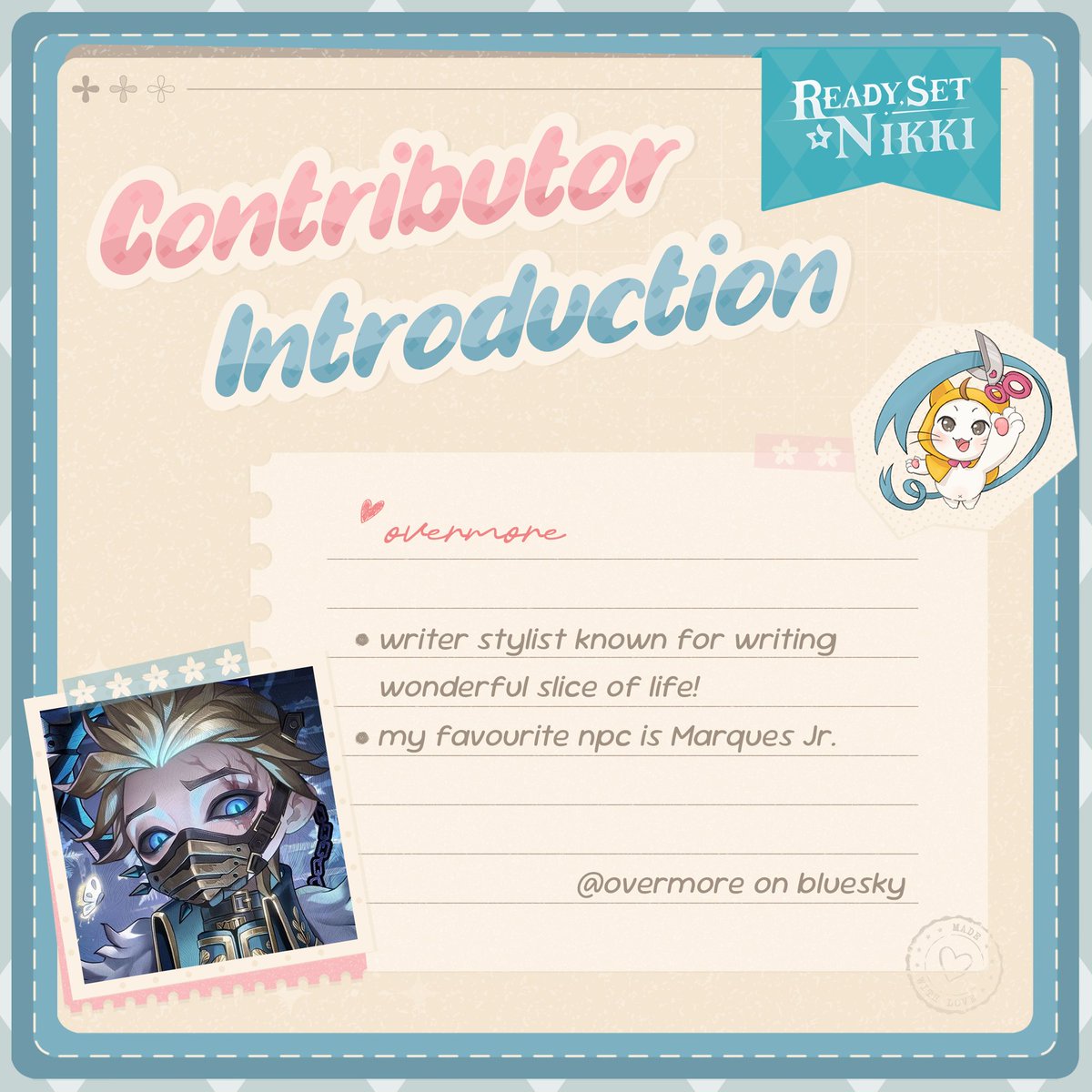 Ready, Set NIKKI ˚ʚ♡ɞ˚

✨ CONTRIBUTOR SPOTLIGHT ✨

Introducing our graceful writer, overmore! Writing slice-of-life stories that shimmer with style and sincerity!💖✂️🎀