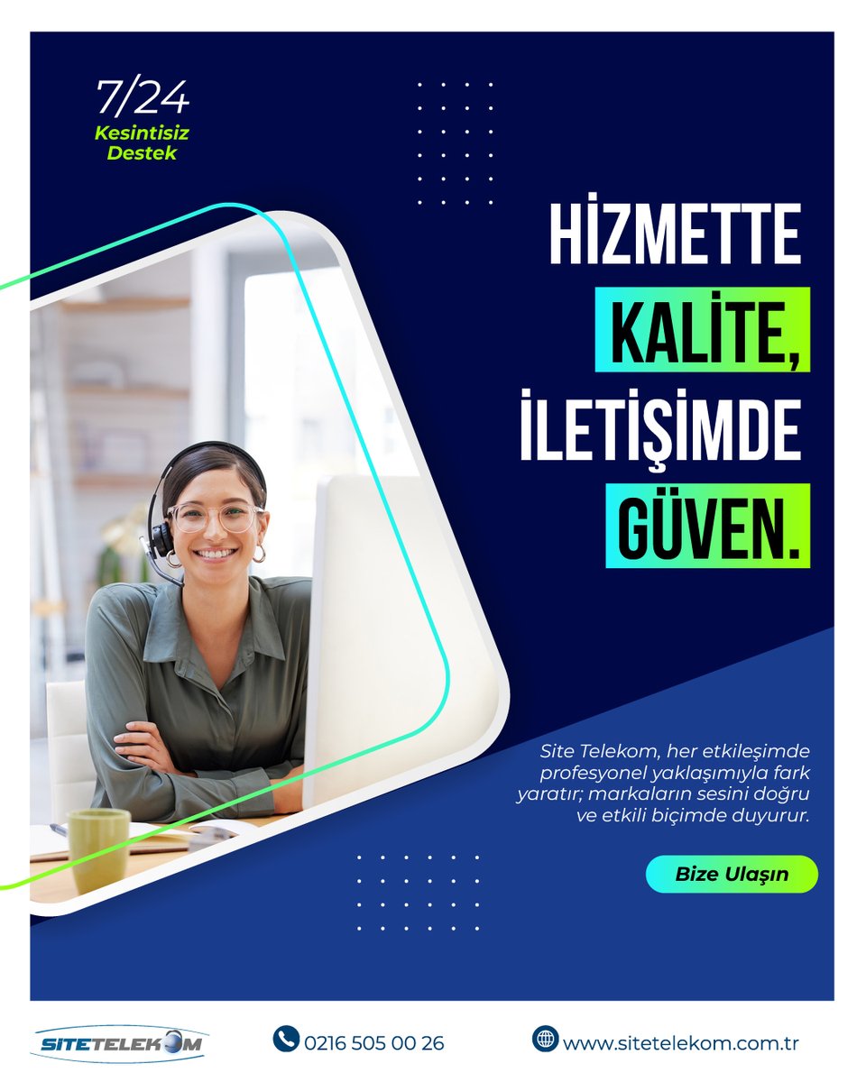 Hizmette kalite, iletişimde güven. 💙

Her adımda mükemmel hizmet anlayışıyla hareket ediyor, müşterilerimizle güven temelli bir iletişim kuruyoruz. Kaliteli çözümlerimiz ve güçlü altyapımızla, her an yanınızda olmayı sürdürüyoruz.

sitetelekom.com.tr

#SiteTelekom