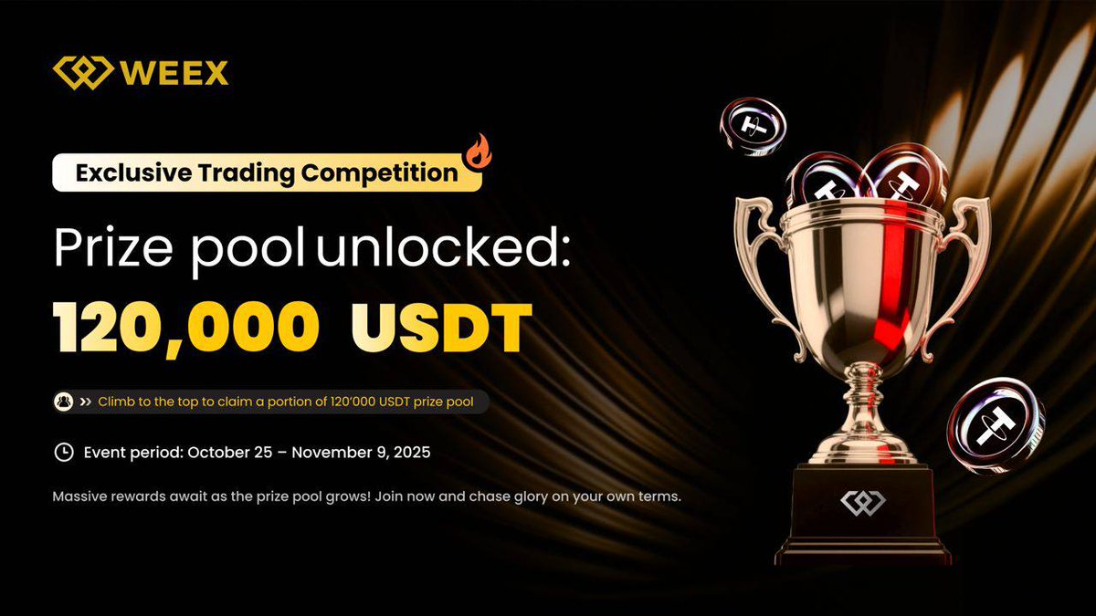 🚨 The battle begins NOW!
Think you’ve got what it takes to rule the charts? 📈
Join the WEEX Trading Competition starting Oct 25 a massive $120,000 USDT prize pool is waiting! 💰

💎 Claim up to $30,000 in rewards just for signing up:
👉 weex.global/en/register?vi…