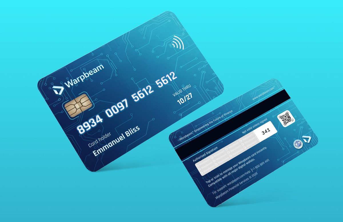 BlissDezigns's tweet photo. Just finished designing a next-gen credit card concept for @WarpBeam_io built around their vision of innovation, speed, and digital freedom.
This is my Entry for the for the #Wplaycard
Here’s what inspired the design 👇
↳ (energy + innovation) and (trust + technology) blended to reflect Warpbeam’s futuristic DNA.
↳ Layout: Minimal, modern, and functional every detail designed to feel sleek and intuitive.
↳ Experience: The front highlights identity and motion, while the back guides users with smart, human-centered info on how it works.
The goal was simple:
Make a fintech card that feels like the future, not just looks like one.
#Wplaycard