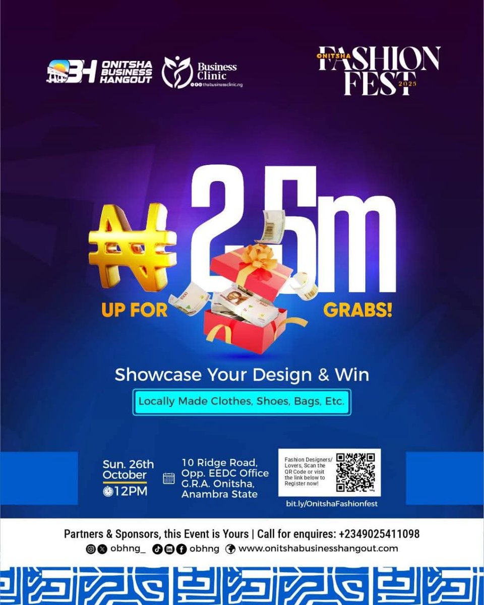 <a href="/OBHNG_/">Onitsha Business Hangout</a> is gearing up for their popular Onitsha Fashion Fest for 2025
If you are into anything fashion, this event is for you. If you're not, you should attend to feast your eyes on the fashion excellence of Onitsha.
#ReimagineOnitsha 
#Onitshabusinesshangout 
#OnitshaFashionFest