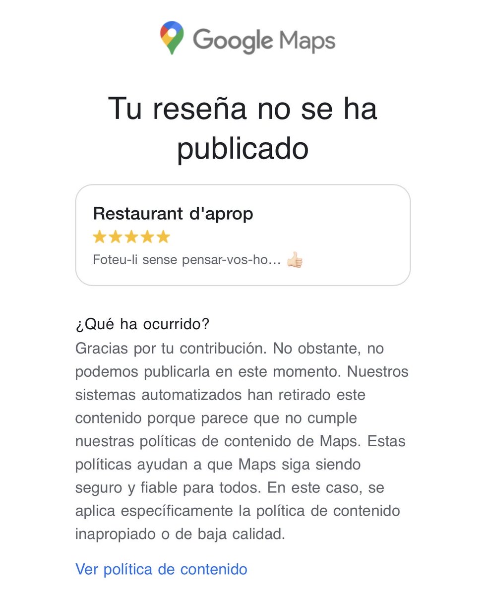 A <a href="/googlemaps/">Google Maps</a> no entenen una ressenya positiva en Català…