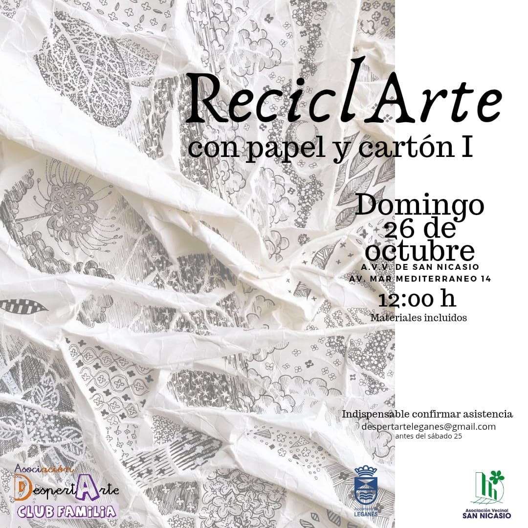 CLUB FAMILIA
AAVV San Nicasio

Mañana a las 12.00 en nuestro local:
Taller de reciclado con papel y cartón.
Para las familias del Barrio y resto de #Leganes 

Os esperamos.

#SomosBarrio 
#HaciendoBarrio 

Más info👇👇