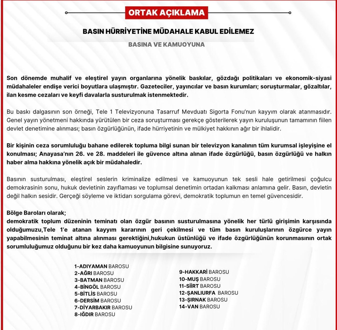 ORTAK AÇIKLAMA:  

BASIN HÜRRİYETİNE MÜDAHALE KABUL EDİLEMEZ!