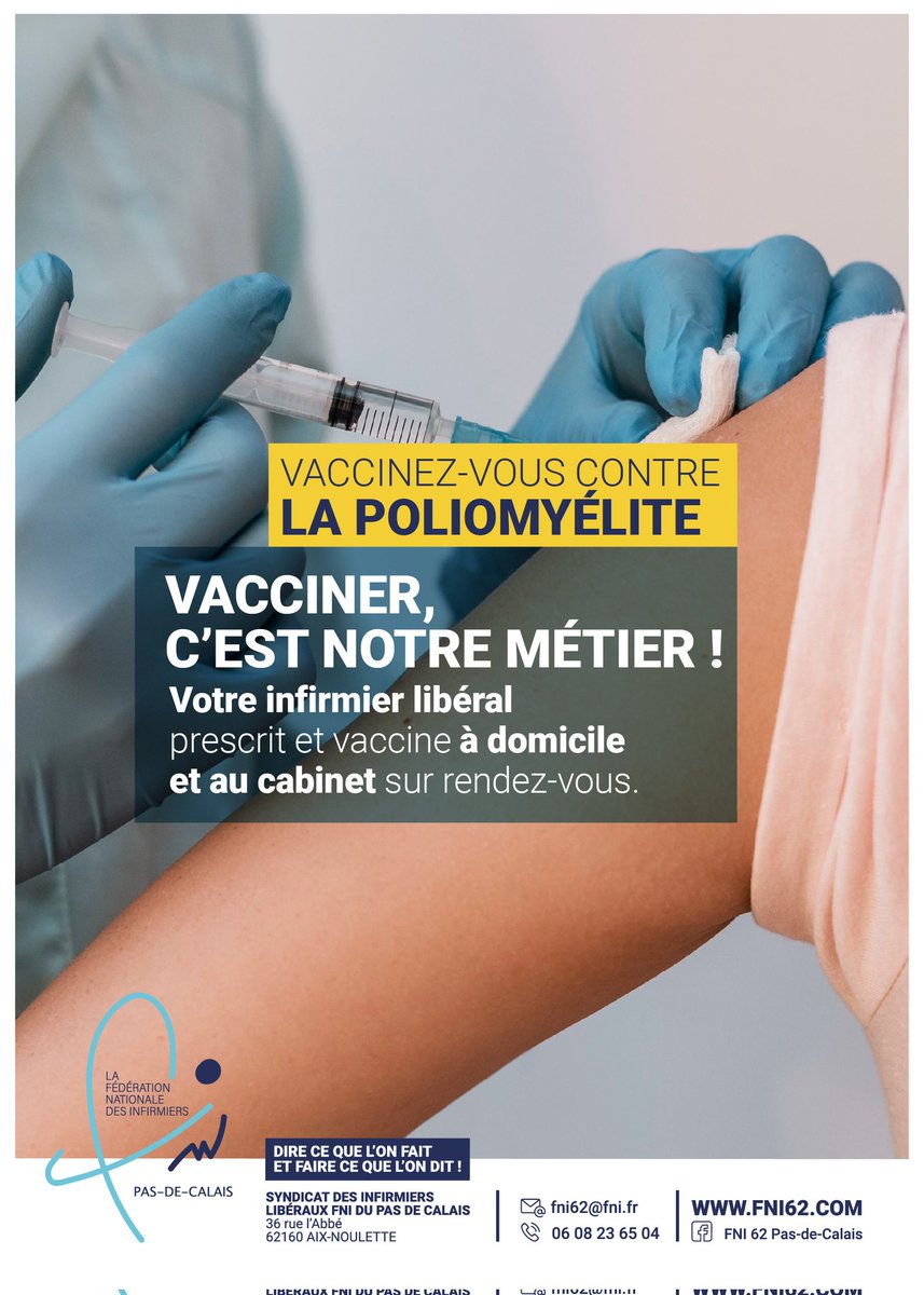 Journée mondiale contre la polio
💉 Les infirmiers participent aux campagnes de vaccination et assurent le suivi des patients atteints de séquelles post-polio. #Polio #idel #Prévention #FNI