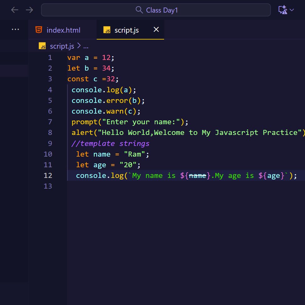 QuantumCoderDev's tweet image. Had an amazing intro to #JavaScript yesterday with @harshbhaiyaa  Bhaiya 💻
We learned:
✨ Why JS is important
🌐 Running JS in the browser
🔤 var, let, const
🖥️ console.log, error, warn
📥 prompt, alert
🧵 strings (slice, split, replace)
💬 template strings  @sheryians_