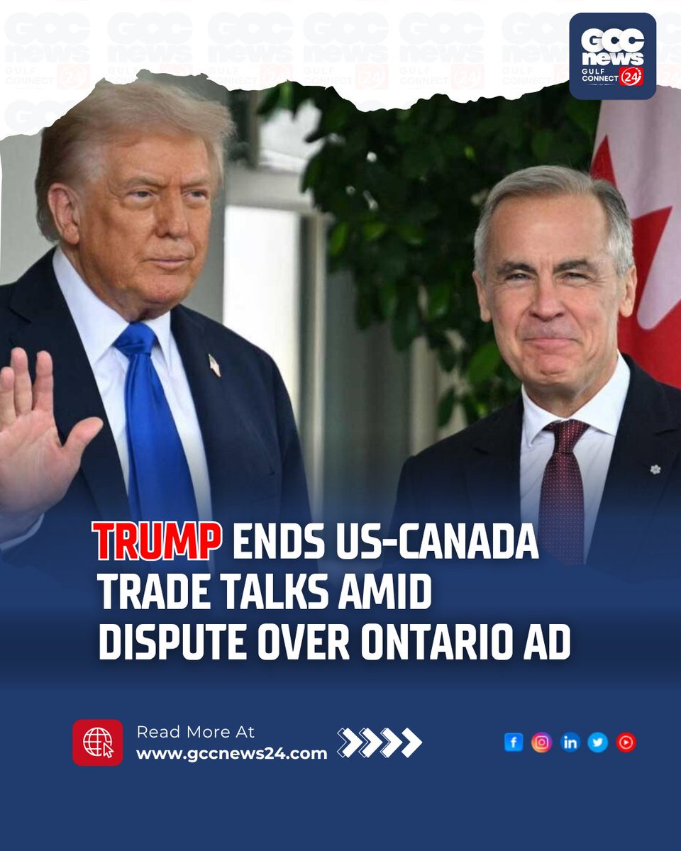 gccn24's tweet image. Trump halts US-Canada trade talks over Ontario’s ad with Reagan’s voice  on tariffs. Ontario to pause ad, talks to resume. 
.
Read more: gccnews24.com/trump-halts-us… 
.
#USCanadaTrade #Tariffs  #TradeDispute
