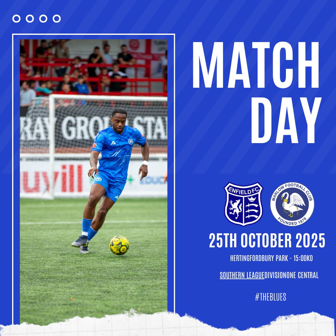 🚨 Match Day

We travel to <a href="/EnfieldFC/">Enfield FC</a> for a clash in the <a href="/SouthernLeague1/">The Pitching In Southern Football League</a> this afternoon

🏟️ Hertingfordbury Park
📍 SG13 8EZ
⏰ 15:00 PM KO
🏆 Southern League - Central Division

#MarlowFC #TheBlues #WeAreMarlow