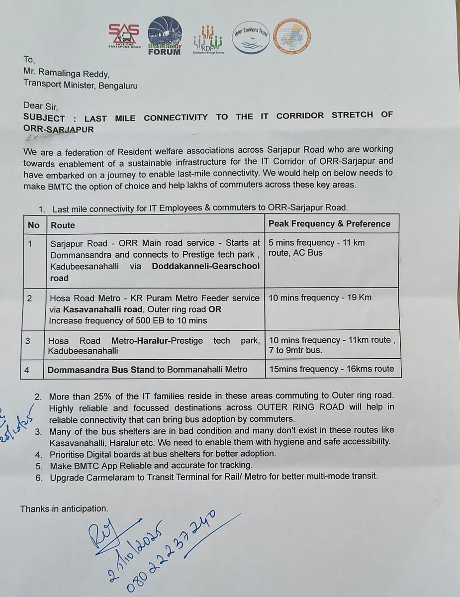 kdevforum's tweet image. The entire RWAs federation of #SarjapurRoad from Muthanallur,Kasavanahalli,Haralur met Sh.@RLR_BTM &amp;amp; asked for 10min freq EV bus for #Doddakanneli,#Dommasandra,#Kasavanahalli,#Haralur connecting key ORR companies,#Yellow &amp;amp; #Purple line.
Hon Minister assured to do the needful.