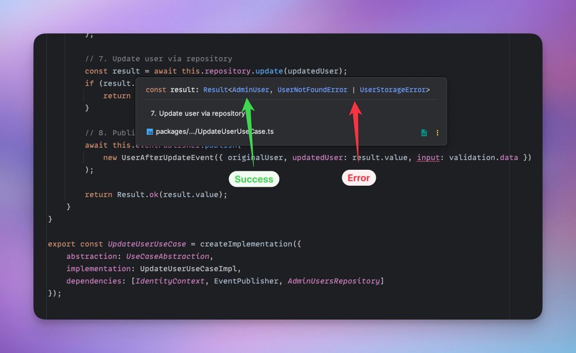 WebinyCMS's tweet image. The “Result Pattern” improves code flow and developer experience. No more guessing error codes; everything is typed, so you know what to handle. #javascript #typescript #developerexperience