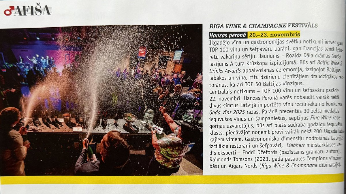 Tieši mēnesis līdz ikgadējiem, vērienīgajiem vīna un gardēdības svētkiem - programmā Burgundija, Bordo, jaunā Francija, Baltic Wine &amp; Drinks Awards, kā arī lielā Top 100 Wines + Chefs parāde! Tiekamies, draugi! rigawinechampagne.lv/lv/riga-wine-c… <a href="/ZurnalsKlubs/">ZurnalsKlubs</a>