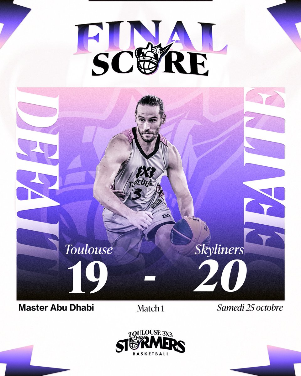 ⚡ Cruelle défaite à 0'08 secondes de la fin, dans un match pourtant maîtrisé par nos Stormers.
🔜 Victoire obligatoire à 16h40 face à Ulaanbaatar, on compte sur votre soutien à distance !

#stormers #toulouse3x3 #toulouse #basketball #basket