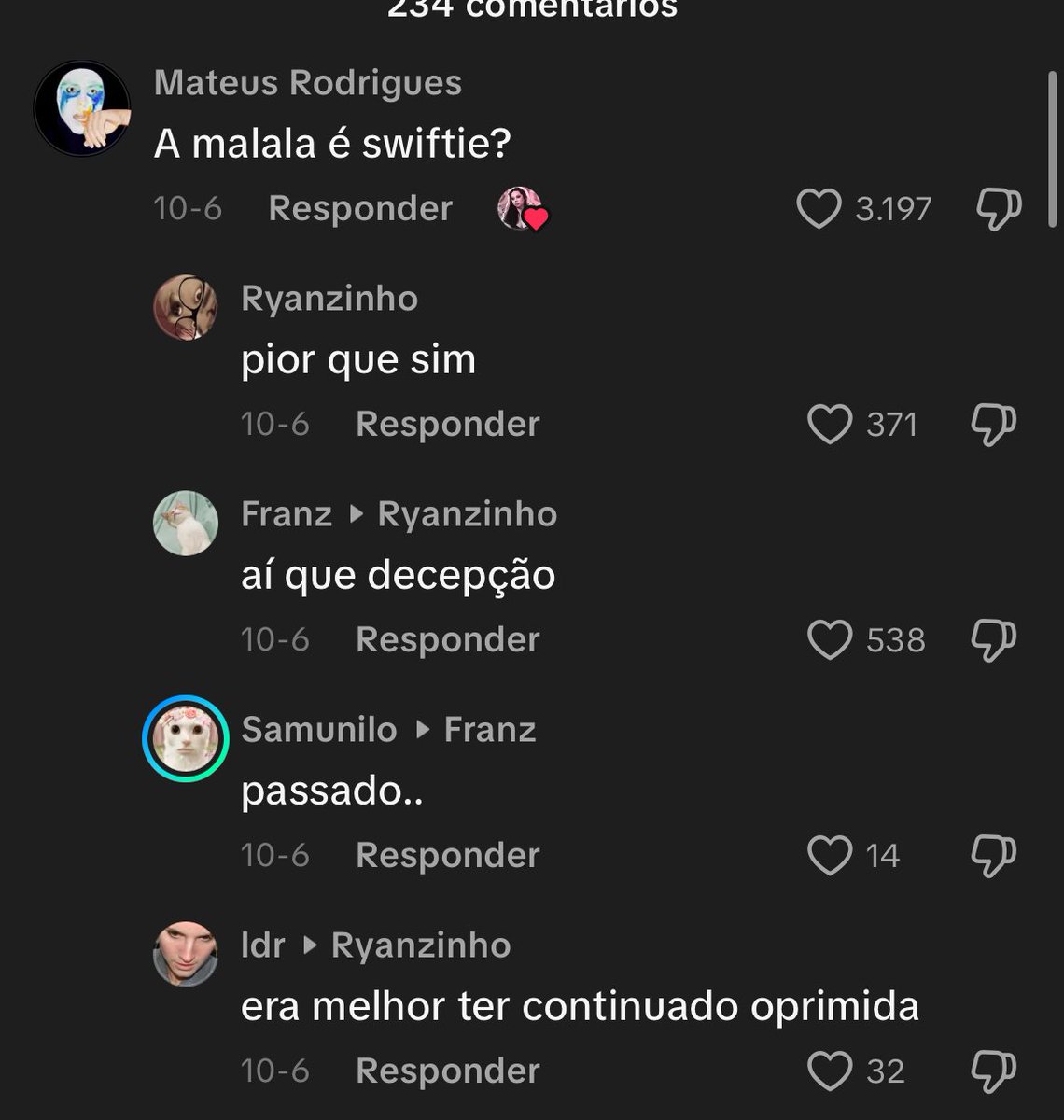 guiltysirn's tweet image. tipo de comentário que a malala ta recebendo por gostar da taylor