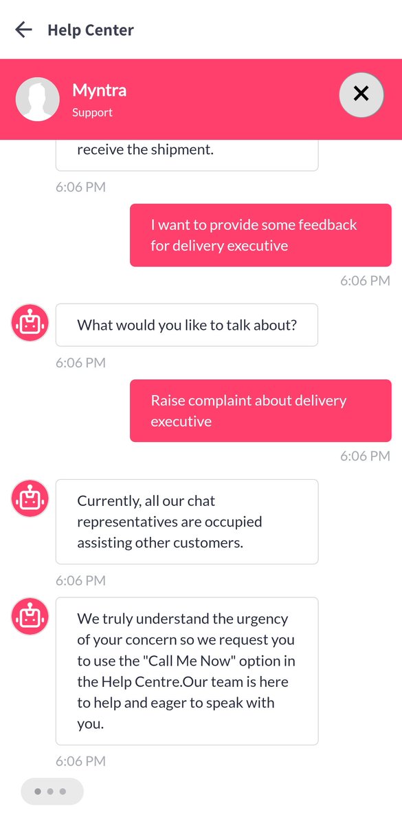 anigupta510's tweet photo. Also your chatbot is literally shit as it does not allow me to type a message and connect with an executive. I have tried raising my complaint about today's instance where the delivery executive declined the exchange but everytime the chat bot ends chat https://t.co/MhA77fa3Kj