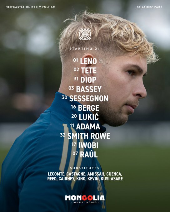 XI: Leno, Tete, Diop, Bassey, Sessegnon, Berge, Lukić, Adama, Smith Rowe, Iwobi, Raúl.

Subs: Lecomte, Castagne, Amissah, Cuenca, Reed, Cairney, King, Kevin, Kusi-Asare.