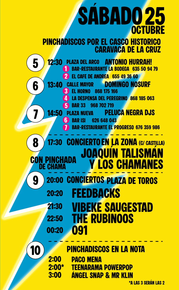 2️⃣ª cita
⌚️ Today ≥:17:30 h!
💬 2ª jornada del #CaravacaPowerPop VII ed. con: #JoaquínTalismán #Feedbacks #VibekeSaugestad #TheRubinoos #Cero91
📍 pz. de toros, #CaravacaDeLaCruz
🎫 Agotadas –aunque alguna se reservarán en taquilla–
☑️ Mi recomendación, tu decisión.