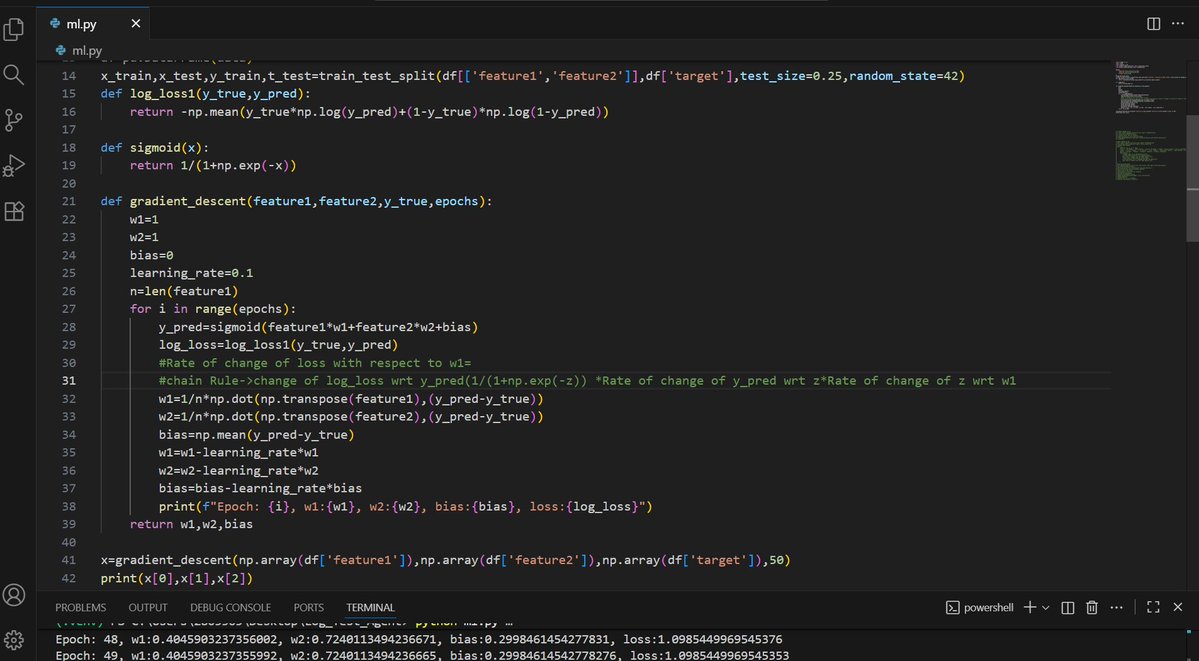 Arjun___112's tweet image. Day 1 of winterarc ❄️
》 ML &DL :-Implemented gradient descent for binary logistic regression  from scratch 
》Coding :-Done POTD on leetcode and 3 graph problems from striver dsa sheet
》Fitness  :-Done 40 push-ups 
#dsa #CodingJourney #CodingLife #ml #100daysofcode