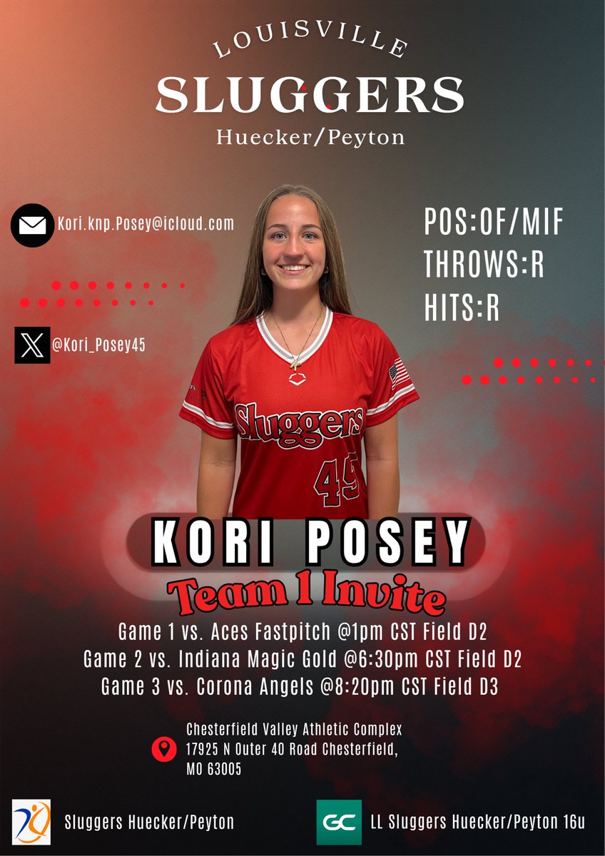 Back at it again this weekend!! Ready to get back on the field! Would love to see you there!! #2028 <a href="/Lady_Sluggers10/">Louisville Lady Sluggers Huecker/Peyton</a>