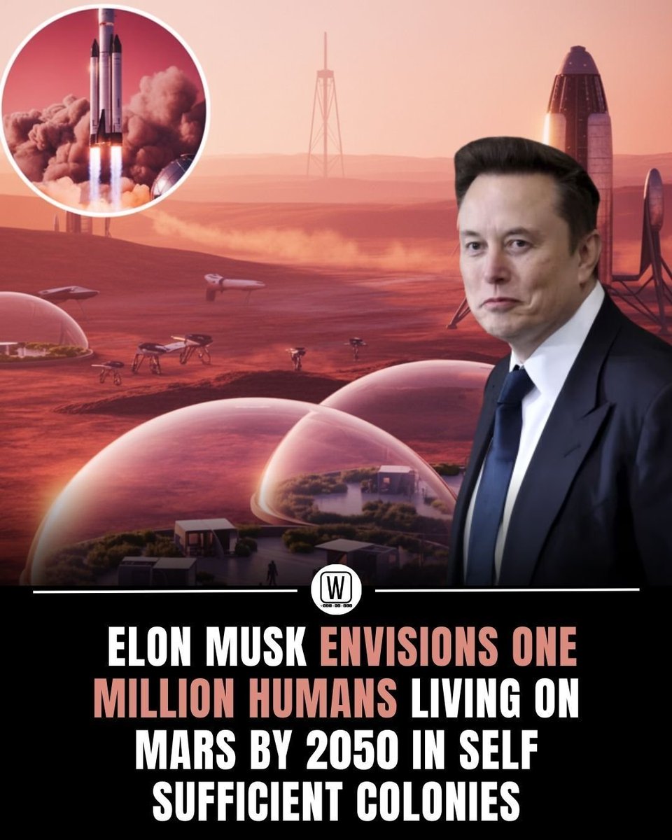 KaviArangam12's tweet image. #MarsMission #SpaceX #FutureOfHumanity
#ElonMusk &apos;s dream for humanity is no longer just science fiction it’s a roadmap to a new world. By 2050, he envisions one million people living and thriving on Mars inside a fully self-sustaining colony. A city under crimson skies, powered…
