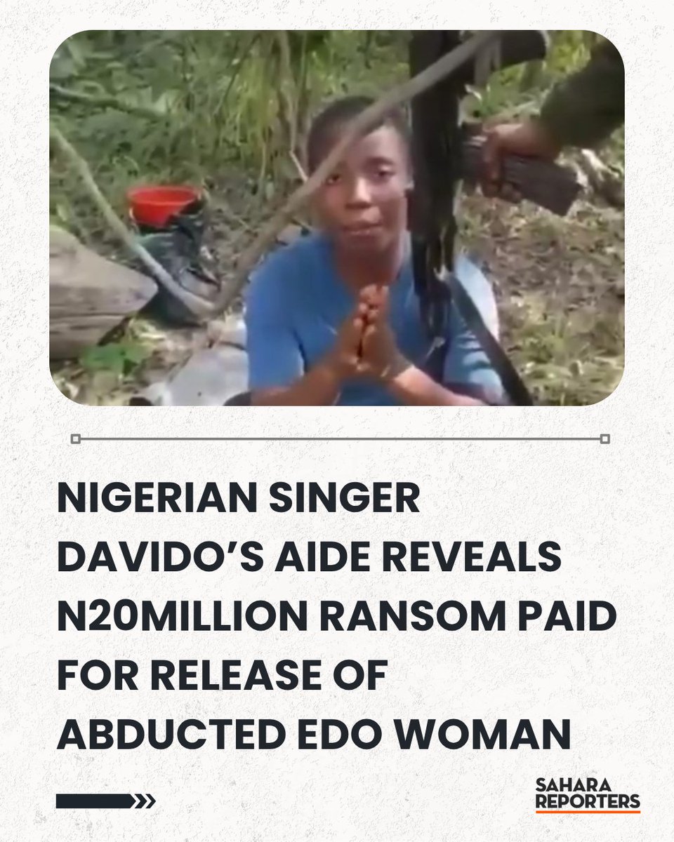 SaharaReporters's tweet photo. Nigerian Singer Davido’s Aide Reveals N20million Ransom Paid For Release Of Abducted Edo Woman | Sahara Reporters https://t.co/h9gj7f460V https://t.co/1pryqvOGbQ